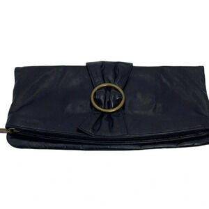 Hobo Soft Black Leather Foldover Magnetic Clutch